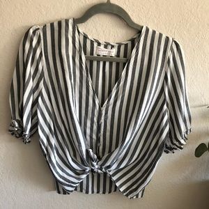 Striped Tie-Front Crop